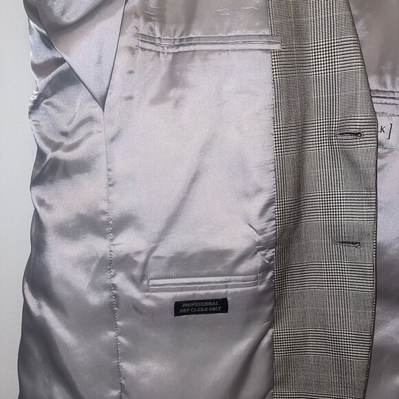 W.H. Belk Blazer Suit Jacket 44R Silk Wool Blend Houndstooth Nailhead Windowpane - Picture 7 of 8